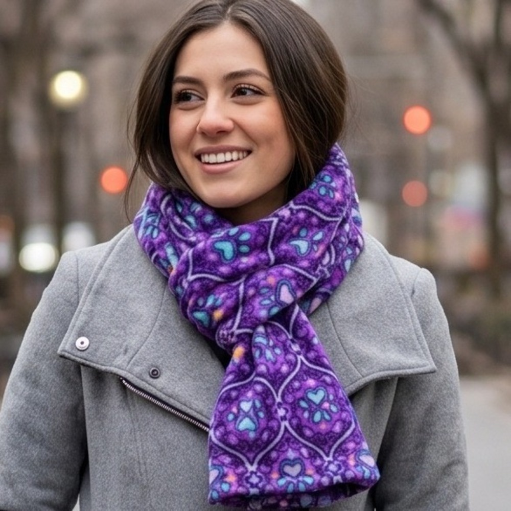 The Animal Rescue Site Super Cozy Fleece Purple Paw Print‎ Scarf NEW